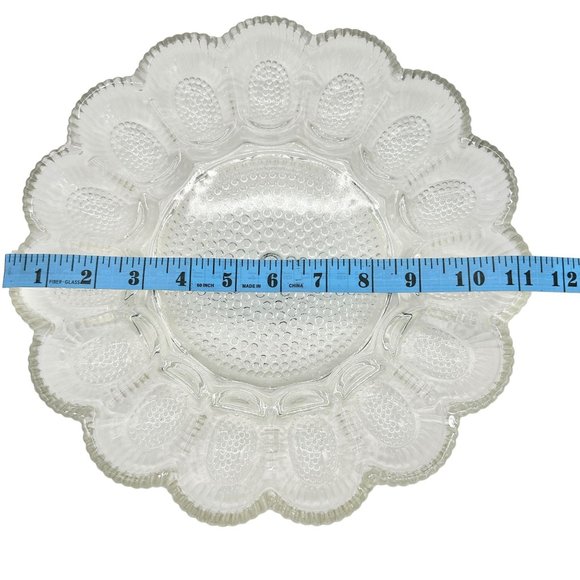 Deviled Eggs Plate Clear Glass Dimpled Holds 15 Eggs 11" Round - Picture 7 of 7